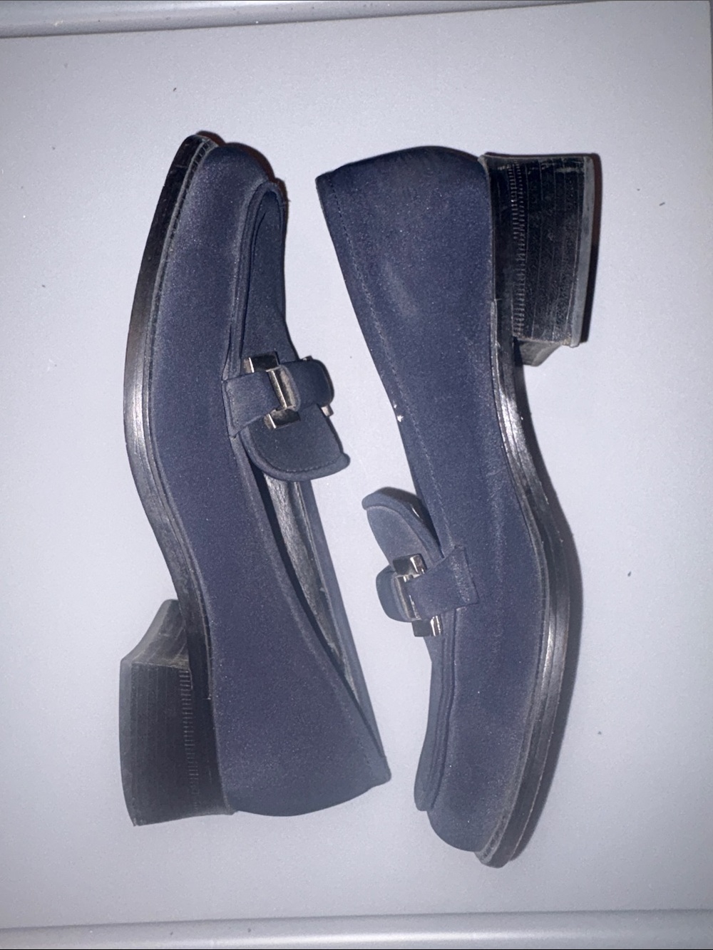 Bandolino Navy Loafers with Silver Buckle Detail
